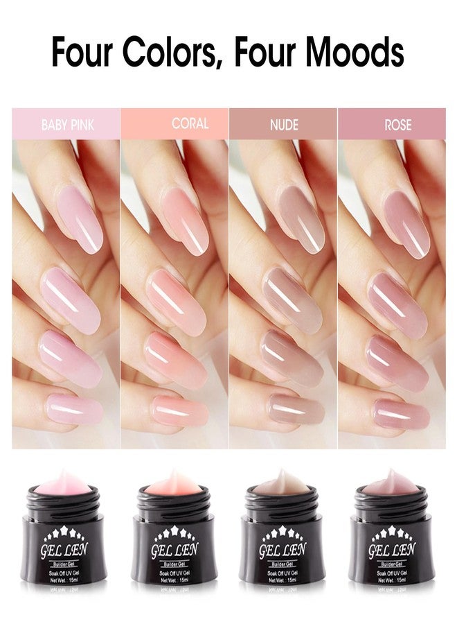 Gellen Builder Gel, Nail Extension UV Nail Gel Set Acrylic Nail Gel Kit, Easy DIY Home Gel Manicure - Pink Nudes Peach 4 Colors Hard Gel Builder 15ml - Image 2