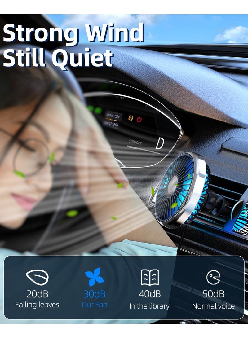 مروحة تهوية للسيارة تعمل بمنفذ USB، مزودة بإضاءة ملونة، ومشبك دوار 360 درجة، تُطلق هواءً باردًا، مروحة تبريد صغيرة صامتة، مُعزز لتهوية السيارة، مناسبة للسيارات، الشاحنات، سيارات الدفع الرباعي، والمركبات الترفيهية. - Image 4