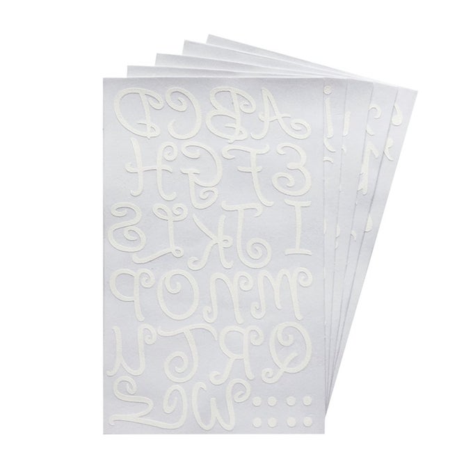 IRON ON TRANSFER LETTERS 15 INCH FLOCK UPPERCASE LOWERCASE FOR FABRIC 5 SHEET WHITE