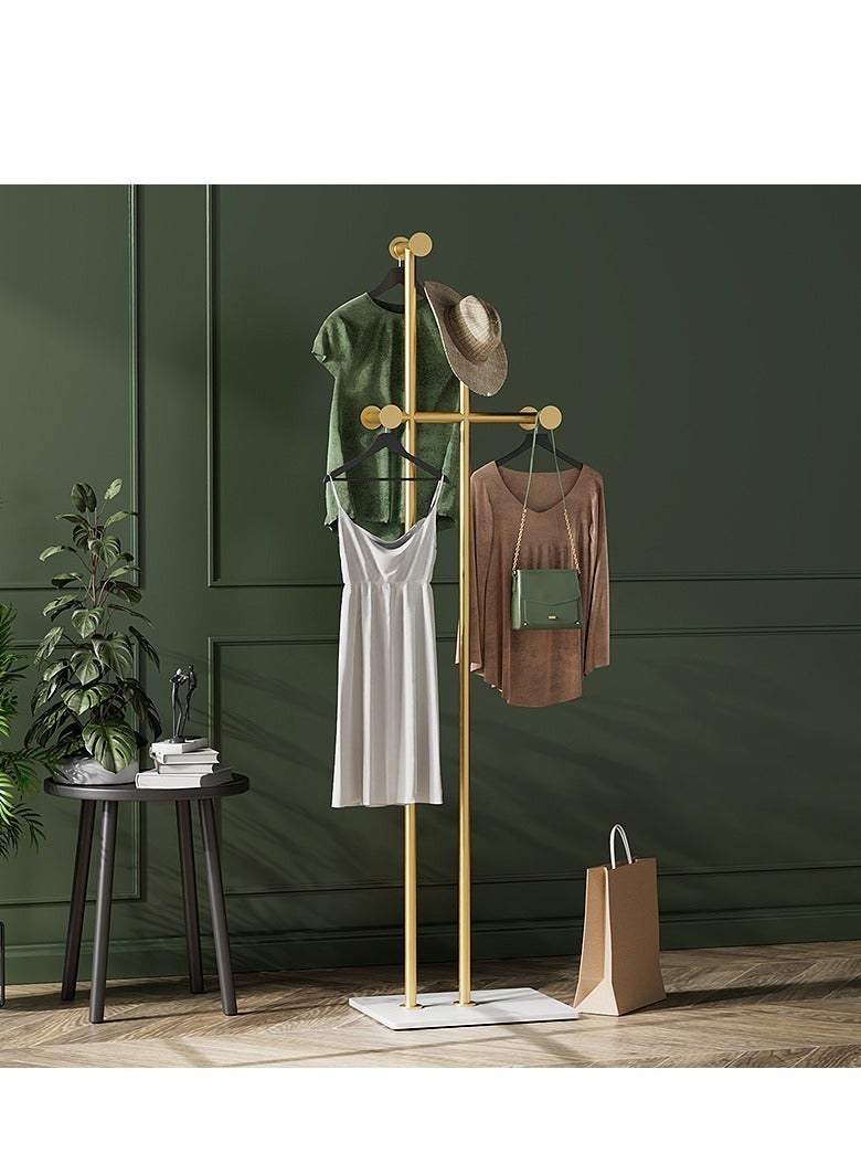 SISGL حامل معاطف معدني حديث بتصميم قائم عصري ومرن مع قاعدة رخامية طبيعية، حامل ملابس متعدد الوظائف بشكل قوس، حامل معاطف معدني بطول 170 سم وعرض 40 سم لمساحة معيشة أنيقة ومنظمة لغرفة النوم، المدخل، غرفة المعيشة، المتجر، المكتب، متجر الملابس باللون الذهبي - Image 1