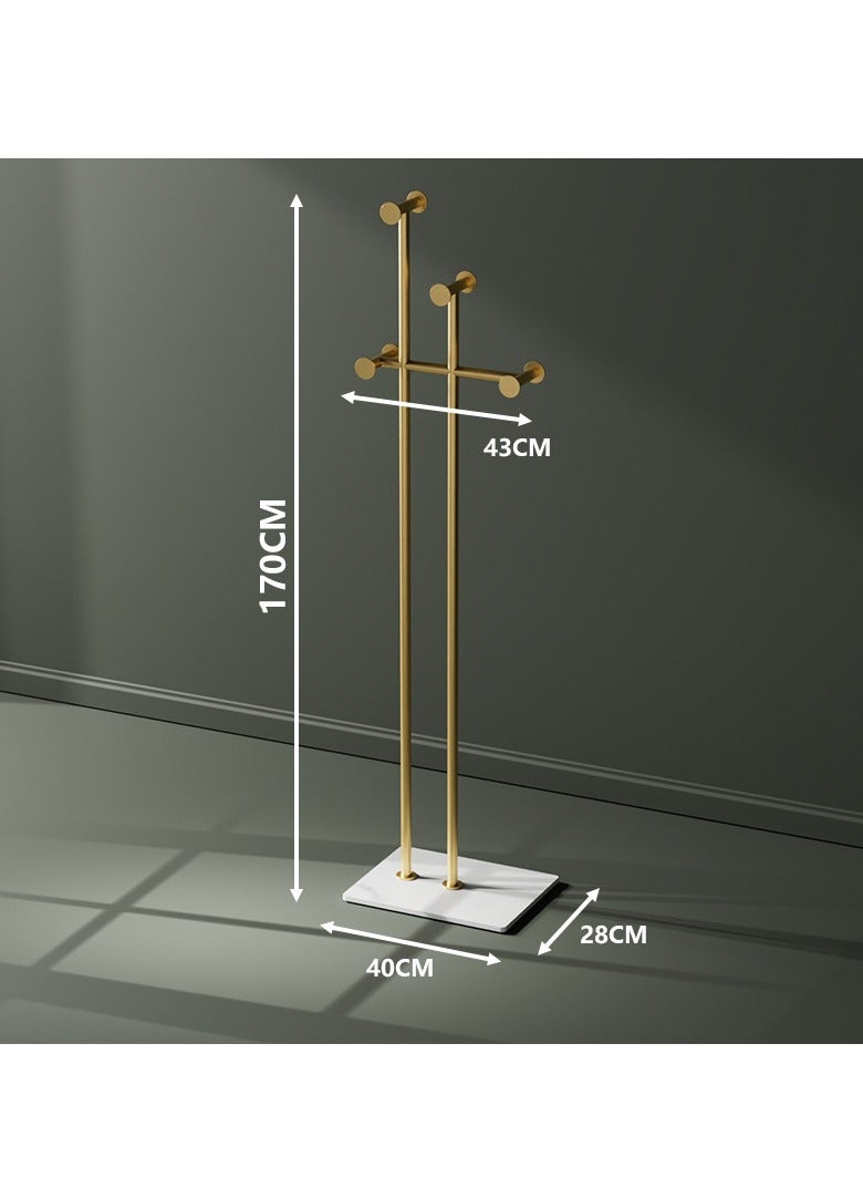 SISGL حامل معاطف معدني حديث بتصميم قائم عصري ومرن مع قاعدة رخامية طبيعية، حامل ملابس متعدد الوظائف بشكل قوس، حامل معاطف معدني بطول 170 سم وعرض 40 سم لمساحة معيشة أنيقة ومنظمة لغرفة النوم، المدخل، غرفة المعيشة، المتجر، المكتب، متجر الملابس باللون الذهبي - Image 2