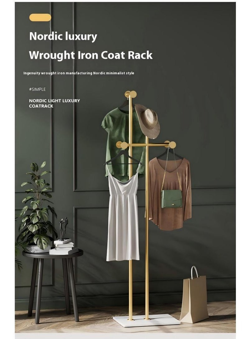 SISGL حامل معاطف معدني حديث بتصميم قائم عصري ومرن مع قاعدة رخامية طبيعية، حامل ملابس متعدد الوظائف بشكل قوس، حامل معاطف معدني بطول 170 سم وعرض 40 سم لمساحة معيشة أنيقة ومنظمة لغرفة النوم، المدخل، غرفة المعيشة، المتجر، المكتب، متجر الملابس باللون الذهبي - Image 3