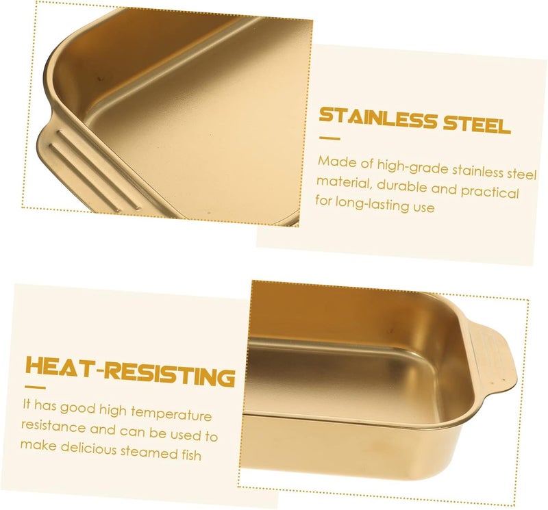 SHREESAMP Stainless Steel Golden Deep Dish Grill Pan Fish Tray Serving Plate for Daily Use Food Tray Stainless Steel Plate Food Plate Multi-Function Dessert Tray Dinner Food Serving Plate - Image 5