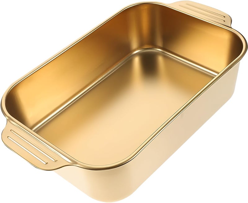SHREESAMP Stainless Steel Golden Deep Dish Grill Pan Fish Tray Serving Plate for Daily Use Food Tray Stainless Steel Plate Food Plate Multi-Function Dessert Tray Dinner Food Serving Plate - Image 1