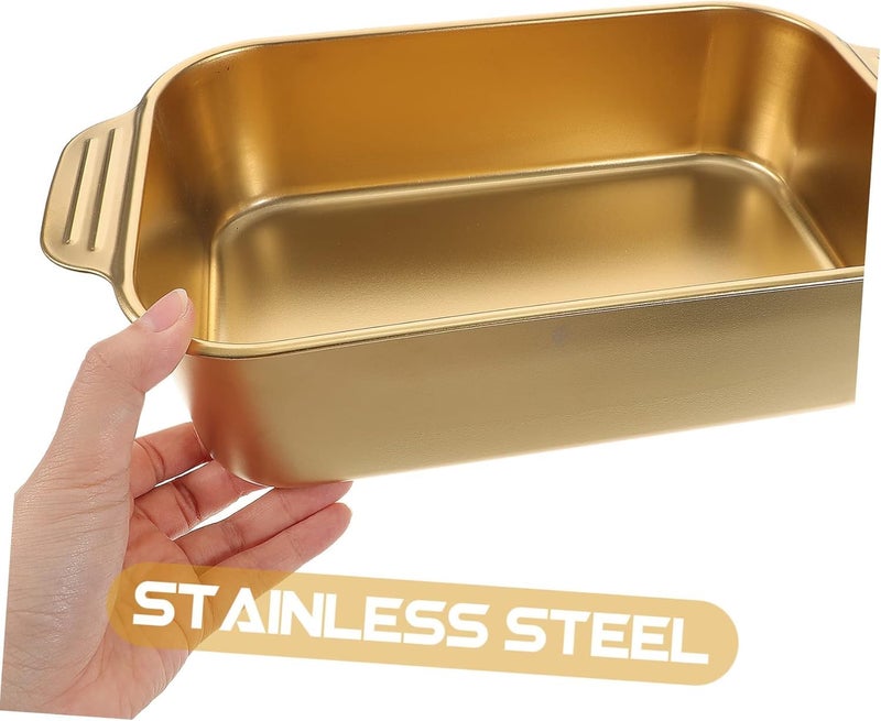 SHREESAMP Stainless Steel Golden Deep Dish Grill Pan Fish Tray Serving Plate for Daily Use Food Tray Stainless Steel Plate Food Plate Multi-Function Dessert Tray Dinner Food Serving Plate - Image 4