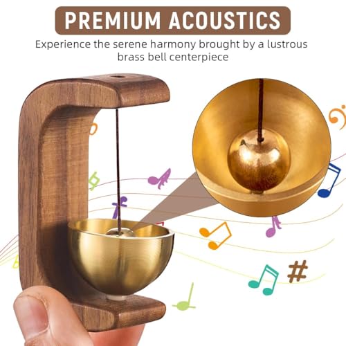 Winkelen Beech Wooden Door Chime with Brass Bell, Dopamine Door Bell for Home, Self-Adhesive Doorbell, Serene Acoustic for Home & Shop, Shopkeepers Door Chime, Ideal Housewarming Gift (Dark Wood) - Image 2