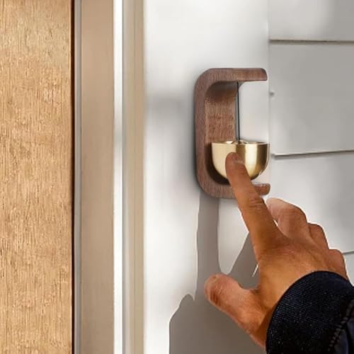 Winkelen Beech Wooden Door Chime with Brass Bell, Dopamine Door Bell for Home, Self-Adhesive Doorbell, Serene Acoustic for Home & Shop, Shopkeepers Door Chime, Ideal Housewarming Gift (Dark Wood) - Image 4