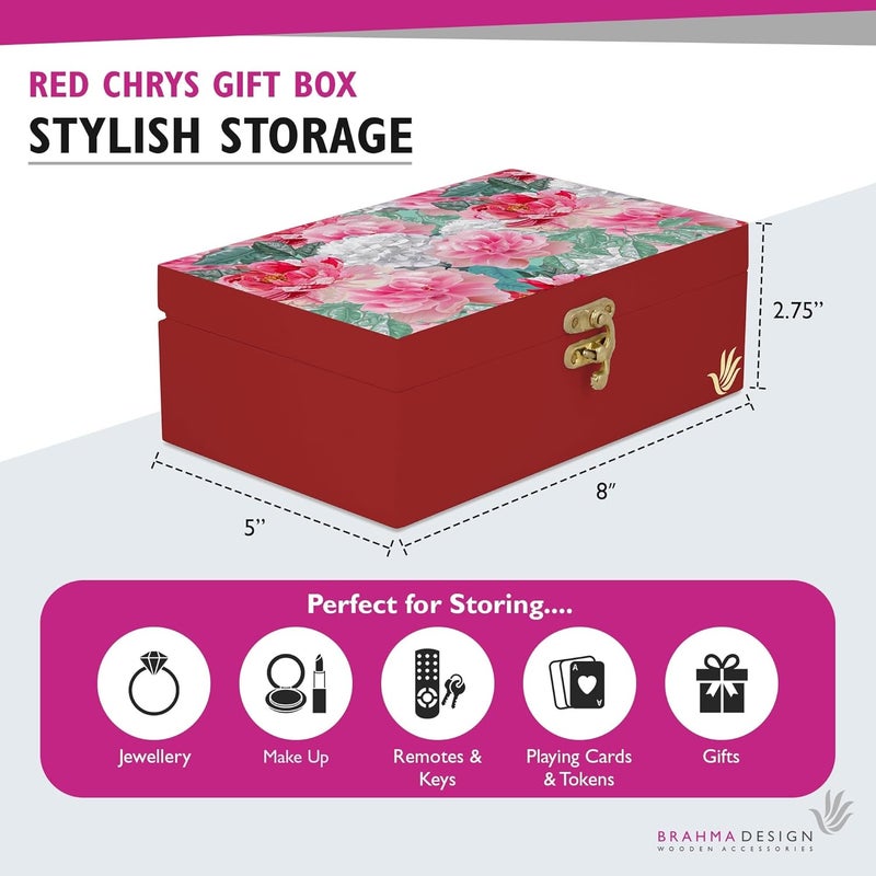 BRAHMA DESIGN BRAHMA DESIGN Decorative Gift Box for Presents in Red Chrsanthemums R Design Size 8 x 5 x 275 Jewellery Box Tarot Box Vintage Box Knickknacks Storage Trunk Organiser Gift Box for Packing - Image 2