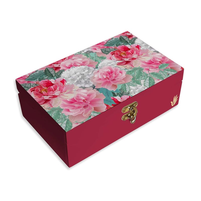 BRAHMA DESIGN BRAHMA DESIGN Decorative Gift Box for Presents in Red Chrsanthemums R Design Size 8 x 5 x 275 Jewellery Box Tarot Box Vintage Box Knickknacks Storage Trunk Organiser Gift Box for Packing - Image 1