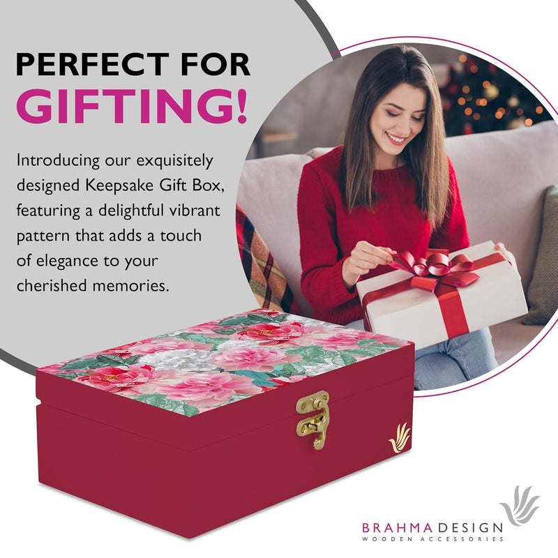 BRAHMA DESIGN BRAHMA DESIGN Decorative Gift Box for Presents in Red Chrsanthemums R Design Size 8 x 5 x 275 Jewellery Box Tarot Box Vintage Box Knickknacks Storage Trunk Organiser Gift Box for Packing - Image 4