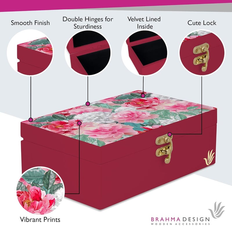 BRAHMA DESIGN BRAHMA DESIGN Decorative Gift Box for Presents in Red Chrsanthemums R Design Size 8 x 5 x 275 Jewellery Box Tarot Box Vintage Box Knickknacks Storage Trunk Organiser Gift Box for Packing - Image 3