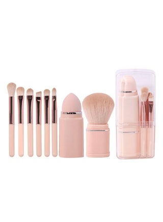 Makeup Brush, 8 in 1 Travel Small Makeup Brush Portable - Travel Lip Brush, Eyeshadow Brush, Beauty Sponge, Concealer brush, Foundation Blending Powder Brushes Retractable Makeup Brushes Sets, pink