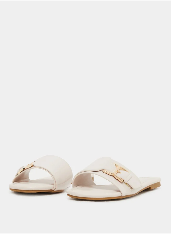 ستايلي Patent Design Buckle Detail Flat Sandals