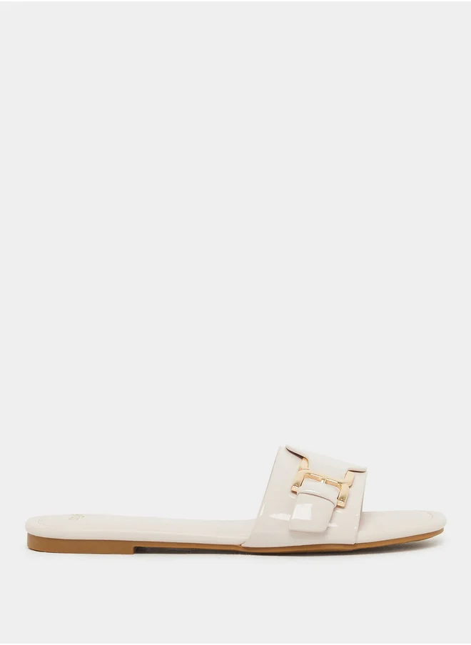 ستايلي Patent Design Buckle Detail Flat Sandals