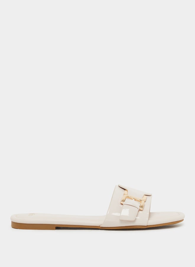 Styli Patent Design Buckle Detail Flat Sandals - Image 1