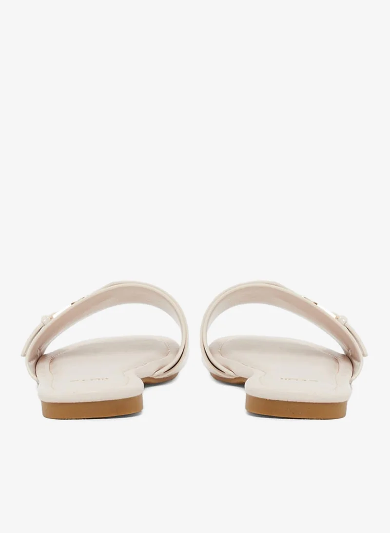 Styli Patent Design Buckle Detail Flat Sandals