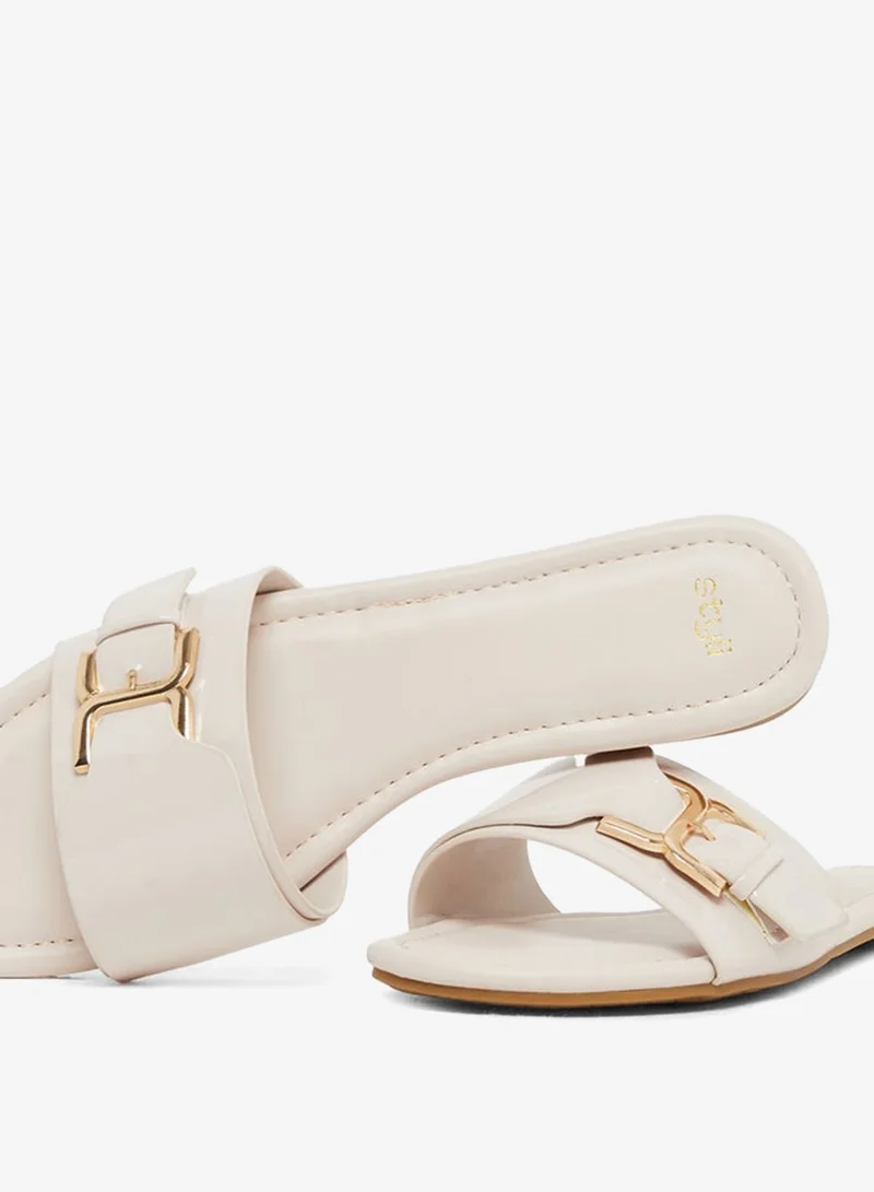Styli Patent Design Buckle Detail Flat Sandals
