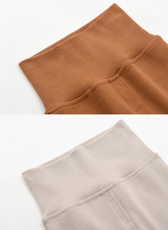 ACESTAR Newborn Baby Boys Girls 3-Pack Cotton High Waist Footed Pants 0-3 Months, Clay & Brown & White - Image 2