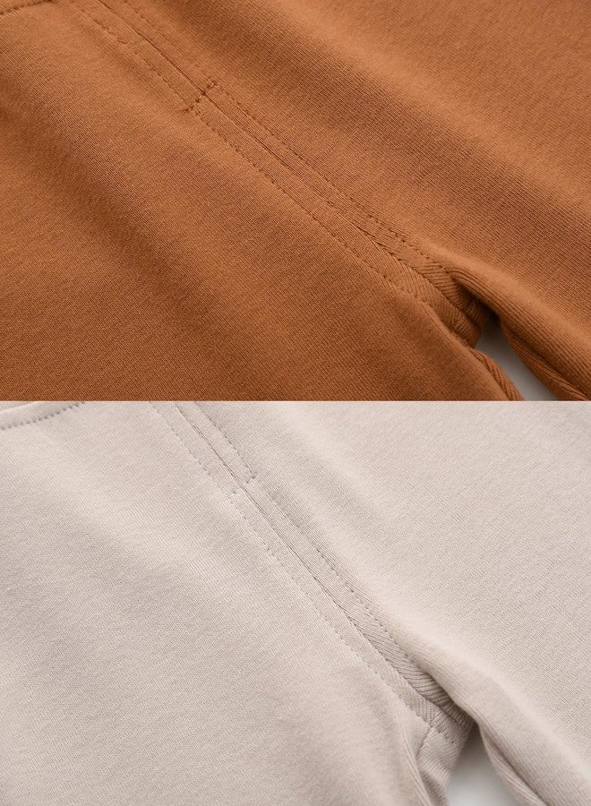 ACESTAR Newborn Baby Boys Girls 3-Pack Cotton High Waist Footed Pants 0-3 Months, Clay & Brown & White - Image 3