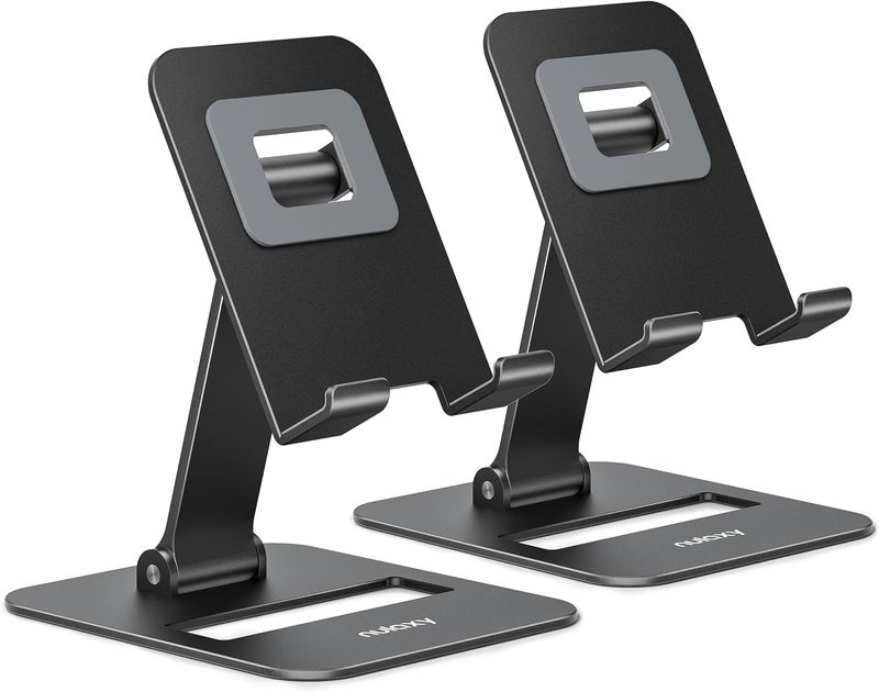 Nulaxy 2 Pack Dual Folding Cell Phone Stand, Fully Adjustable Phone Holder for Desk, Compatible with Phone 16 15 14 13 12 11, Nintendo Switch, All Phones, Black - Image 2