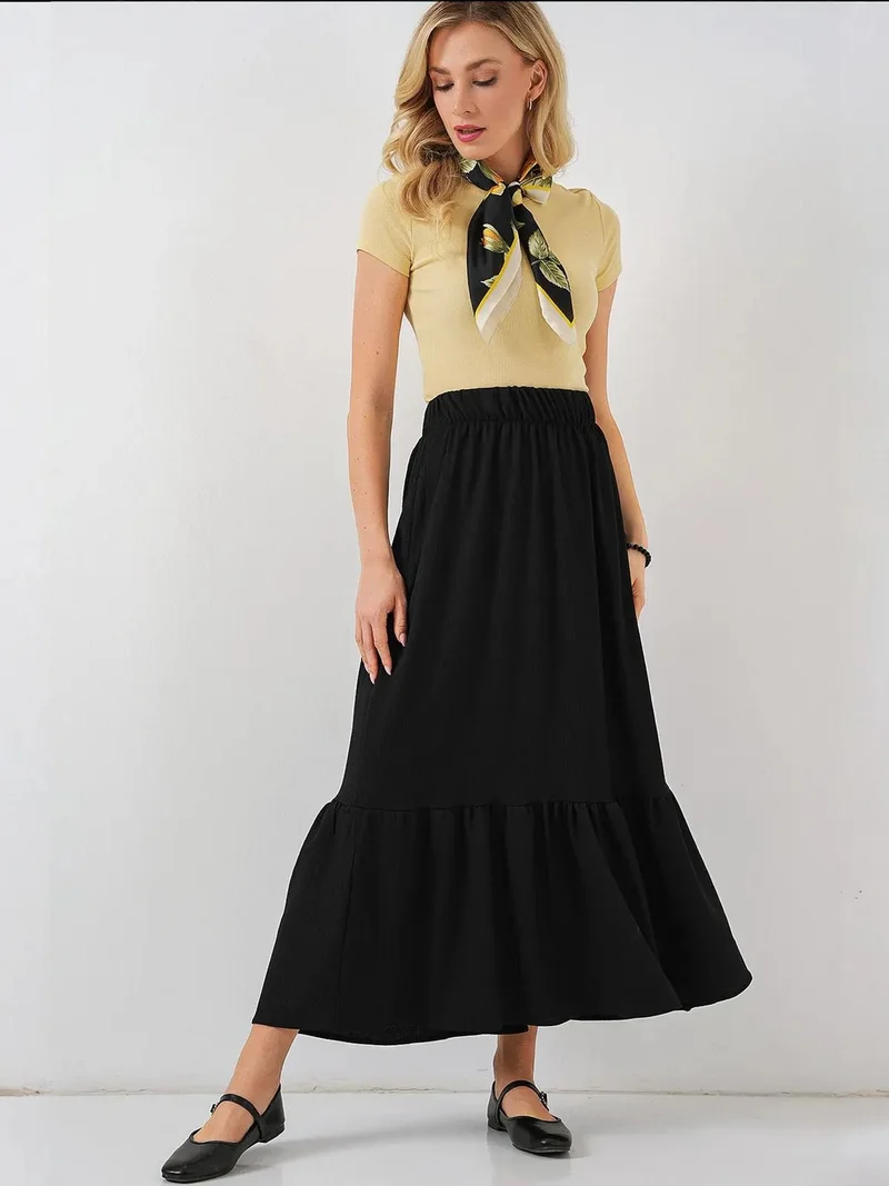 BIG DART BDART Textured Maxi Knit Skirt with Elastic Waist