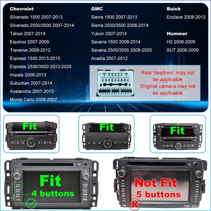Aitrenlu Car Radio for Chevrolet Chevy Silverado 1500/2500/3500 2007-2013, Tahoe 2007-2014, GMC Sierra 1500/2500/3500 2007-2013, Yukon 2007-2014, Hummer H2 Buick Enclave, Touch Screen Stereo Wireless Carplay - Image 2