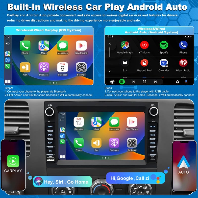 Aitrenlu Car Radio for Chevrolet Chevy Silverado 1500/2500/3500 2007-2013, Tahoe 2007-2014, GMC Sierra 1500/2500/3500 2007-2013, Yukon 2007-2014, Hummer H2 Buick Enclave, Touch Screen Stereo Wireless Carplay - Image 3