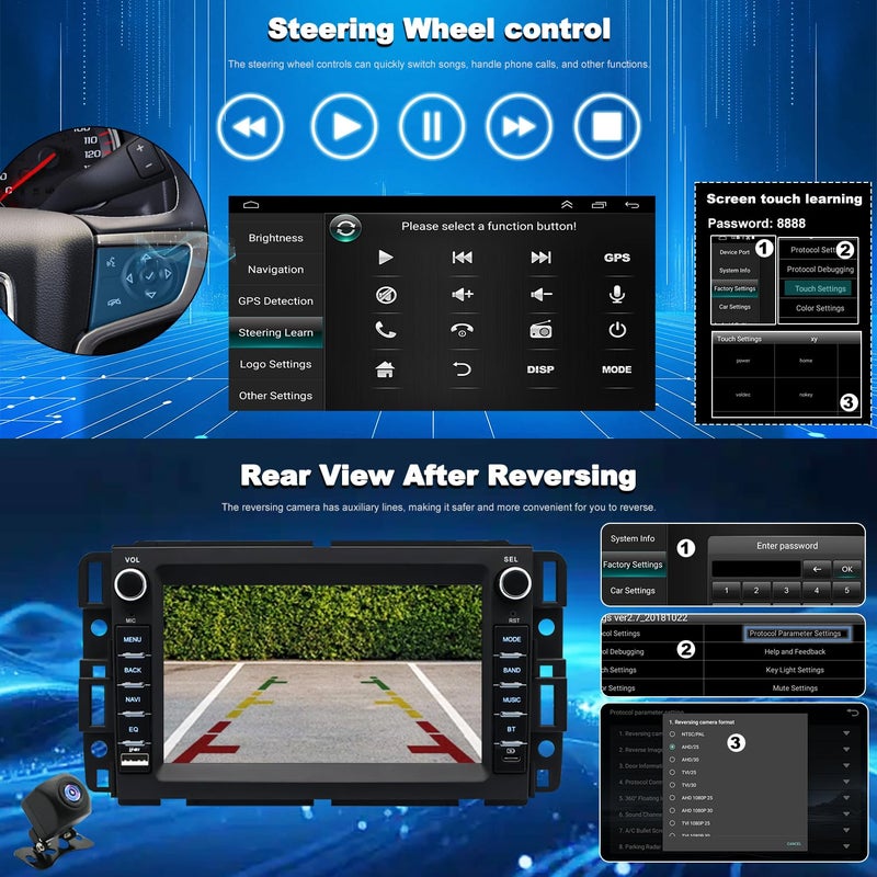 Aitrenlu Car Radio for Chevrolet Chevy Silverado 1500/2500/3500 2007-2013, Tahoe 2007-2014, GMC Sierra 1500/2500/3500 2007-2013, Yukon 2007-2014, Hummer H2 Buick Enclave, Touch Screen Stereo Wireless Carplay - Image 4