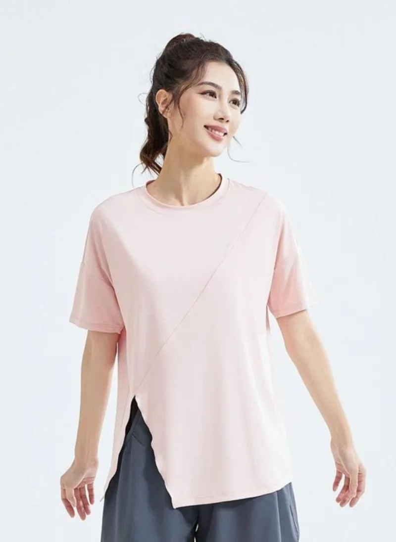 يونيكي Pink Solid Side Slit Round Neck Short Sleeve T-Shirt