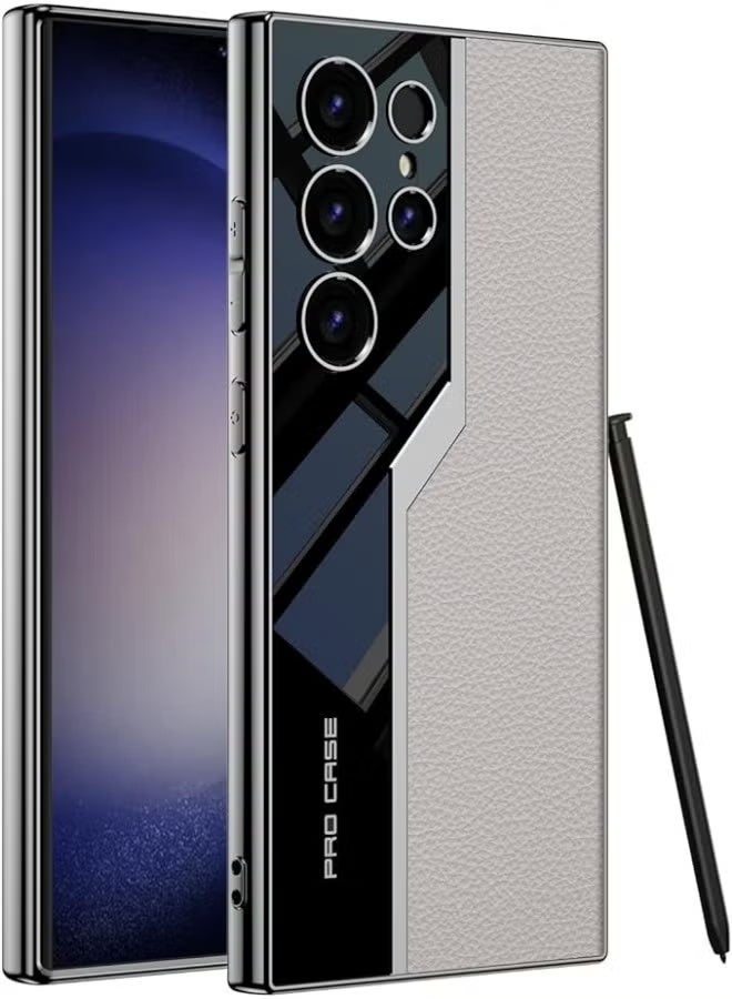 general Case Compatible with Galaxy S24 Ultra Case Electroplated TPU Frame and Back Leather Cover Slim Shockproof Case for Galaxy S24 Ultra - Image 1