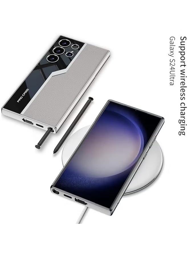 general Case Compatible with Galaxy S24 Ultra Case Electroplated TPU Frame and Back Leather Cover Slim Shockproof Case for Galaxy S24 Ultra - Image 2