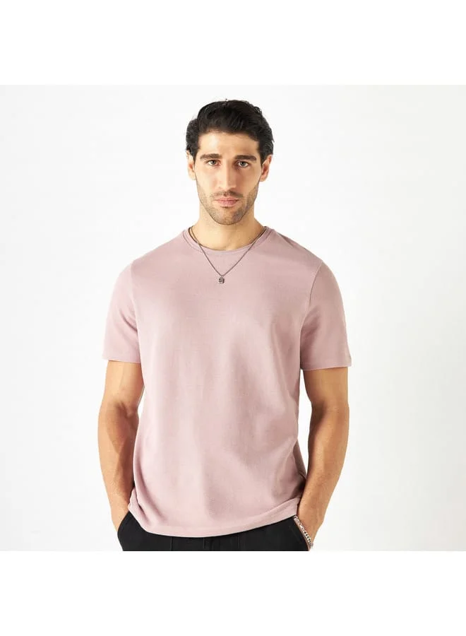 Iconic Iconic Textured T-shirt with Crew Neck and Short Sleeves
