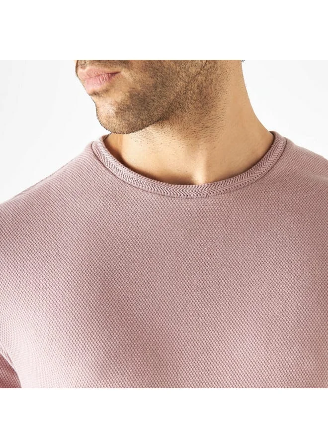 Iconic Iconic Textured T-shirt with Crew Neck and Short Sleeves