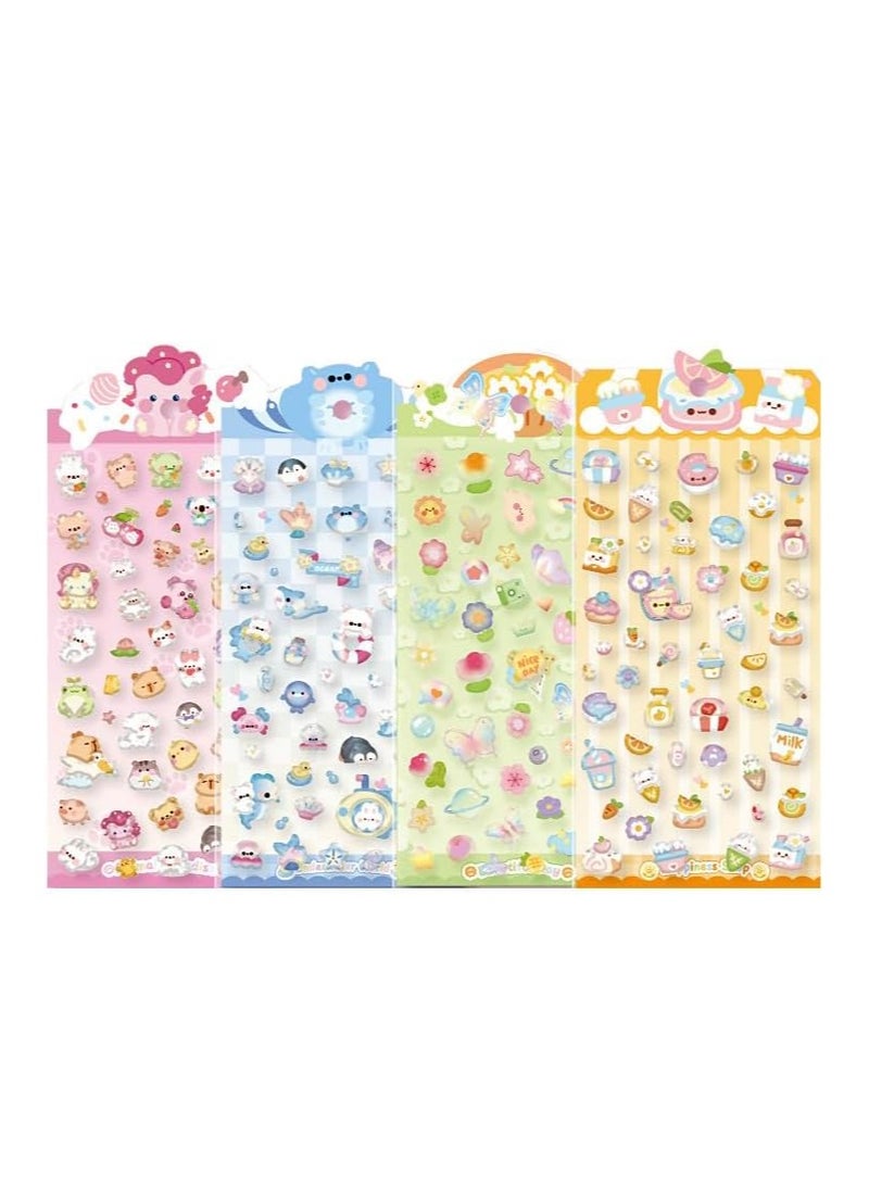 3D Puffy Stickers Thick Puffy Stickers, 4 Sheets 200PCS Kawaii Resin Decorative Stickers Cute Cartoon Animal Cat Dog Penguin Birds Reusable Puff Stickers for Phone Case, Notebook, Scrapbooking  - Image 1
