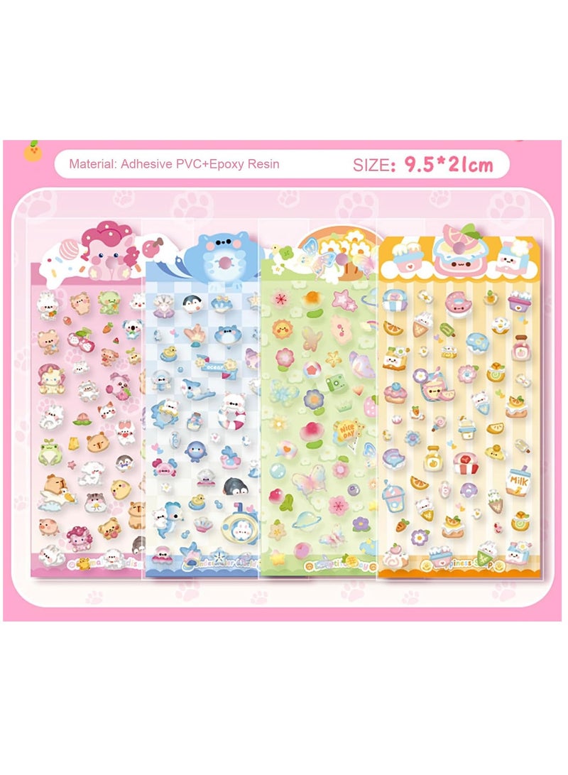 3D Puffy Stickers Thick Puffy Stickers, 4 Sheets 200PCS Kawaii Resin Decorative Stickers Cute Cartoon Animal Cat Dog Penguin Birds Reusable Puff Stickers for Phone Case, Notebook, Scrapbooking  - Image 3