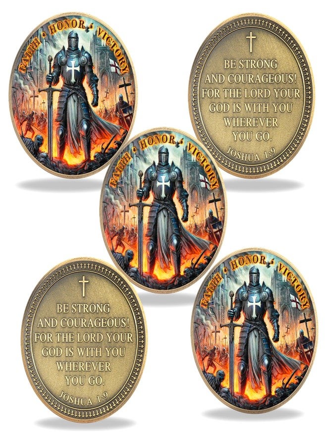 ASmileIndeep Knights Templar Challenge Coin - Christian Knight Challenge Coins - Religious Coin Red Cross Token Joshua 1:9 Inspirational Faith Coin Commemorative Motivational Gifts (5 PCS) - Image 1