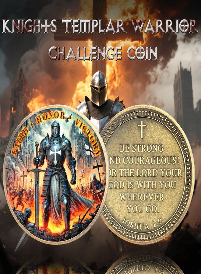ASmileIndeep Knights Templar Challenge Coin - Christian Knight Challenge Coins - Religious Coin Red Cross Token Joshua 1:9 Inspirational Faith Coin Commemorative Motivational Gifts (5 PCS) - Image 2