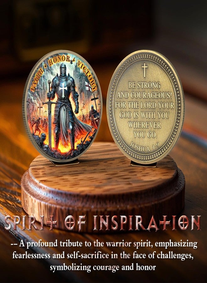 ASmileIndeep Knights Templar Challenge Coin - Christian Knight Challenge Coins - Religious Coin Red Cross Token Joshua 1:9 Inspirational Faith Coin Commemorative Motivational Gifts (5 PCS) - Image 4