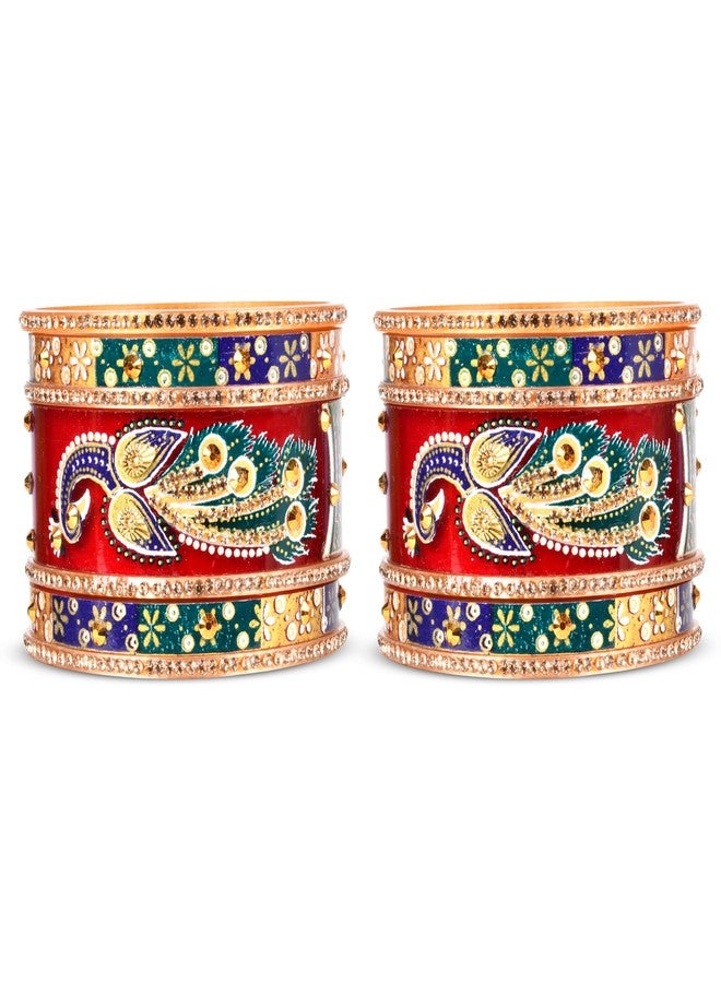 EMERY Peacock Print Chuda Bangles Set - Pack of 14 | Red, Green & Ivory Options | Rajwada Design | Ideal for Wedding, Engagement, and Festivals | Plastic Base Material (Red, 2.6) - Image 3