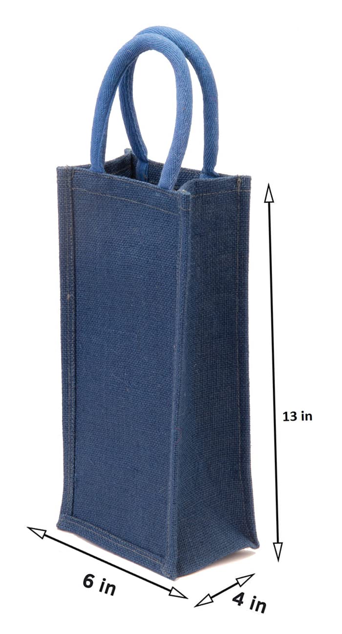 hb+ Jute Water Bottle Bag - Gift or Wine Bottle Carry Bag/Cover (Navy Blue) - Image 1