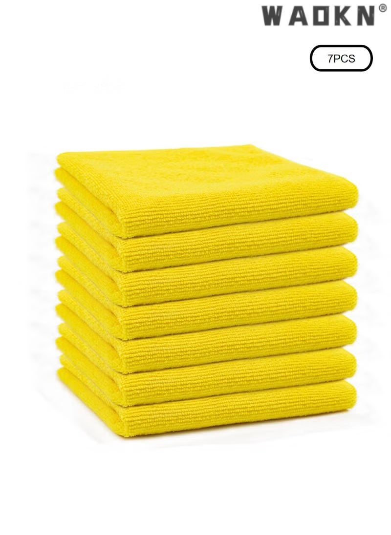 دبليو أيه أو كي أن 7 قطع من قماش الألياف الدقيقة 30 × 30 سم، مناشف متعددة الأغراض خالية من الوبر والخطوط، مناشف من الألياف الدقيقة عالية الامتصاص قابلة لإعادة الاستخدام لتنظيف السيارات والدراجات النارية والتلميع والغسيل والتفاصيل، أداة تنظيف منزلية، صفراء - Image 1
