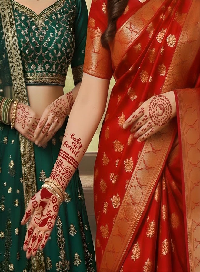 ORDERSHOCK Pregnancy Announcement Mehndi Stencil With Mother And Baby Silhouette, Full Hand Floral Pattern And “Coming Soon” - Image 4
