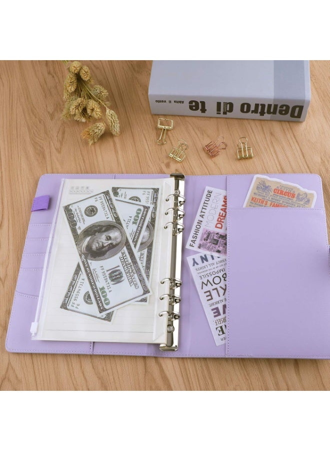 1Pcs Purple A5 Notebook Binder 6 Ring Refillable Budget Planner Cover for Cash Organizer, PU Leather Loose Leaf Kpop Photocard Holder Small Binder for A5 Planner Inserts with Magnetic Buckle - Image 4