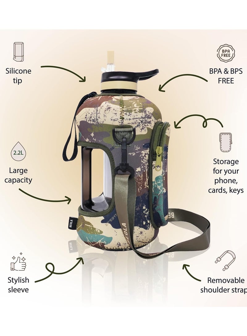 بيولا زجاجة مياه سعة 2.2 لتر بنصف جالون مع غطاء من القش وغطاء تبريد، زجاجة رياضية كبيرة للياقة البدنية خالية من مادة تريتان BPA مع مقبض، 74 أونصة - Image 4