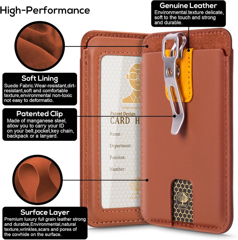 Treayes Premium Leather ID Badge Holder with Clear Window & Adjustable Lanyard - Vertical Business Card Holder with Detachable Metal Clip for Office and School Use (Brown) - Image 2