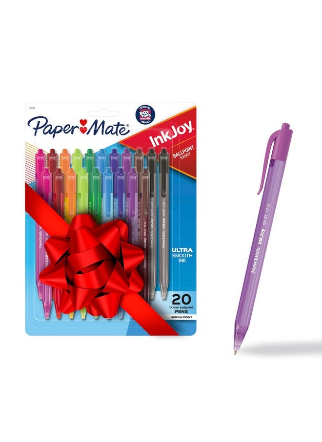 بيبر ميت أقلام حبر جاف قابلة للسحب من Paper Mate InkJoy 100RT، هدايا تذكارية، رأس متوسط (1.0 مم)، متنوعة، 20 قلمًا  - Image 1