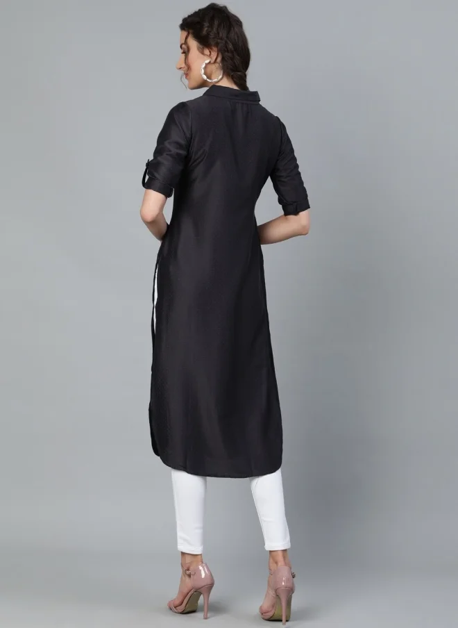AKS Black Silk Straight Kurta for Women