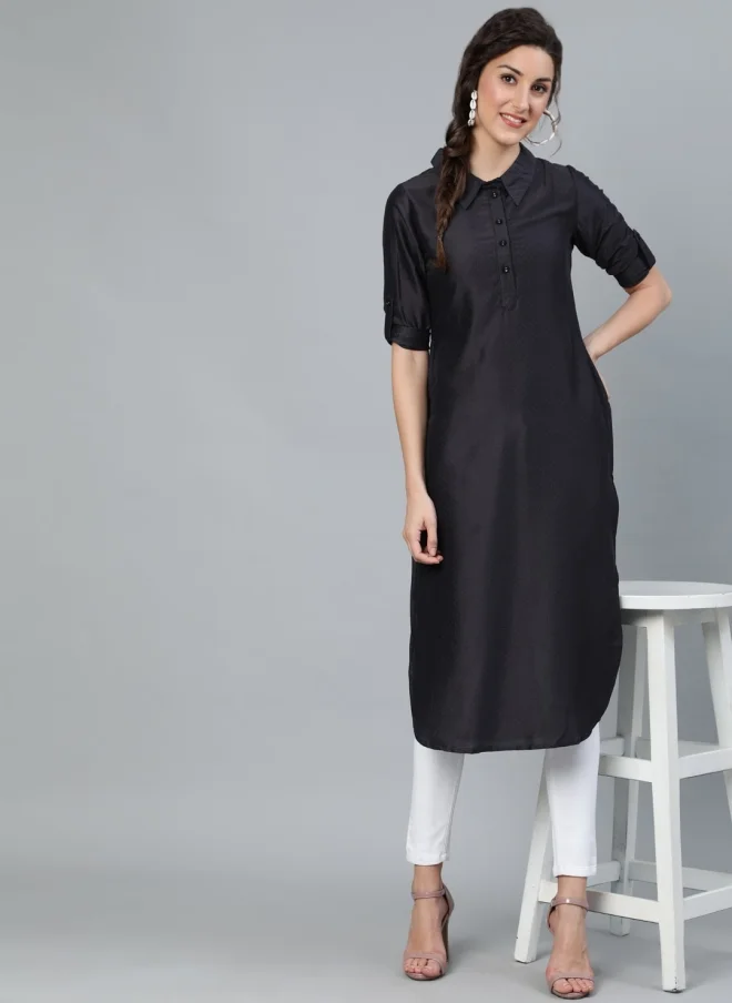 AKS Black Silk Straight Kurta for Women