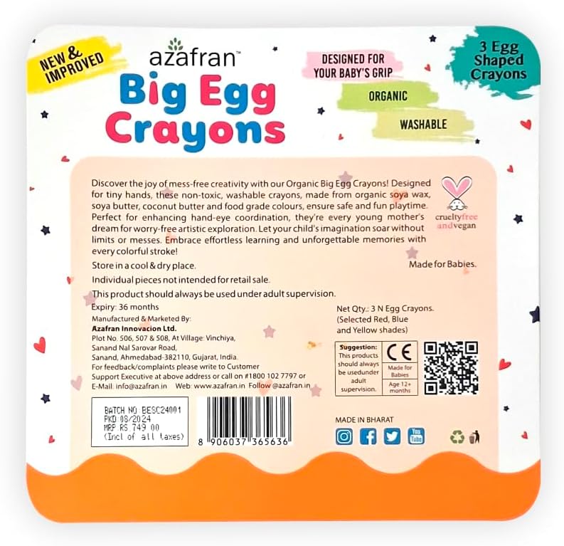 azafran Big Egg Crayons - 3 Egg Shaped Crayons' - Image 2