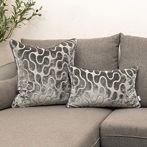 Yangest Silver Grey Square Throw Pillow Cover Wavy Velvet Cushion Cover Modern Zippered Pillowcase for Sofa Couch Bedroom Living Room Chair, 18 x 18 Inch - Image 5